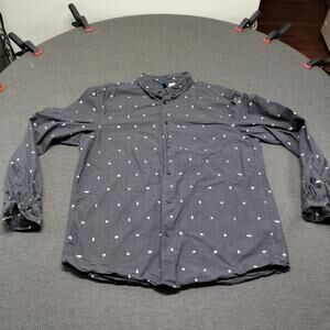H&M Divided Mens Size M Gray White Polka Dot Long Sleeve Button Down Shirt Slim